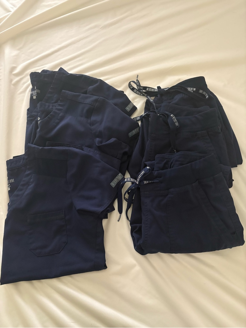 Med Couture Navy Blue Scrubs - 3 Pair Women's Joggers & Tops